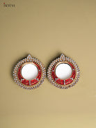 Set of 2 Red Coloured T Light Candle Holder with Mirror work 1