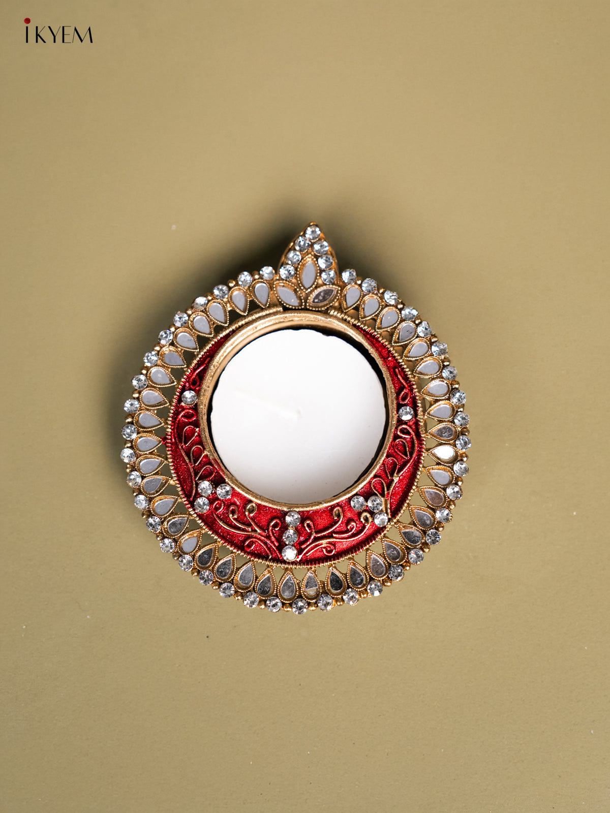 Set of 2 Red Coloured T Light Candle Holder with Mirror work 2