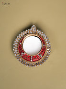Set of 2 Red Coloured T Light Candle Holder with Mirror work 2