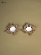 Set of 2 Swastik shaped T Light Candle Holder with Mirror work 