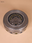 Storage Box With Fan Tailed Peacock Design With Blue & Green Accents 