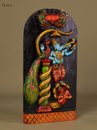 Striking Hand Painted Flute Playing Ganesha Wooden Wall Panel 2