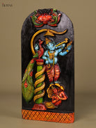 Striking Hand Painted Flute Playing Ganesha Wooden Wall Panel 3