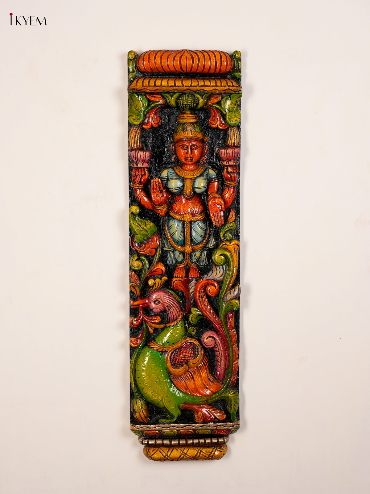 Striking Handcrafted Goddess Lakshmi with Annapakshi Wooden Wall Panel