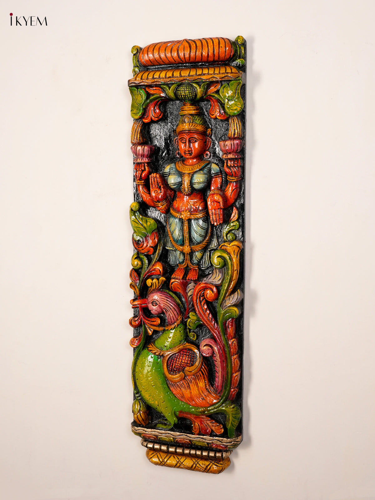 Striking Handcrafted Goddess Lakshmi with Annapakshi Wooden Wall Panel 3