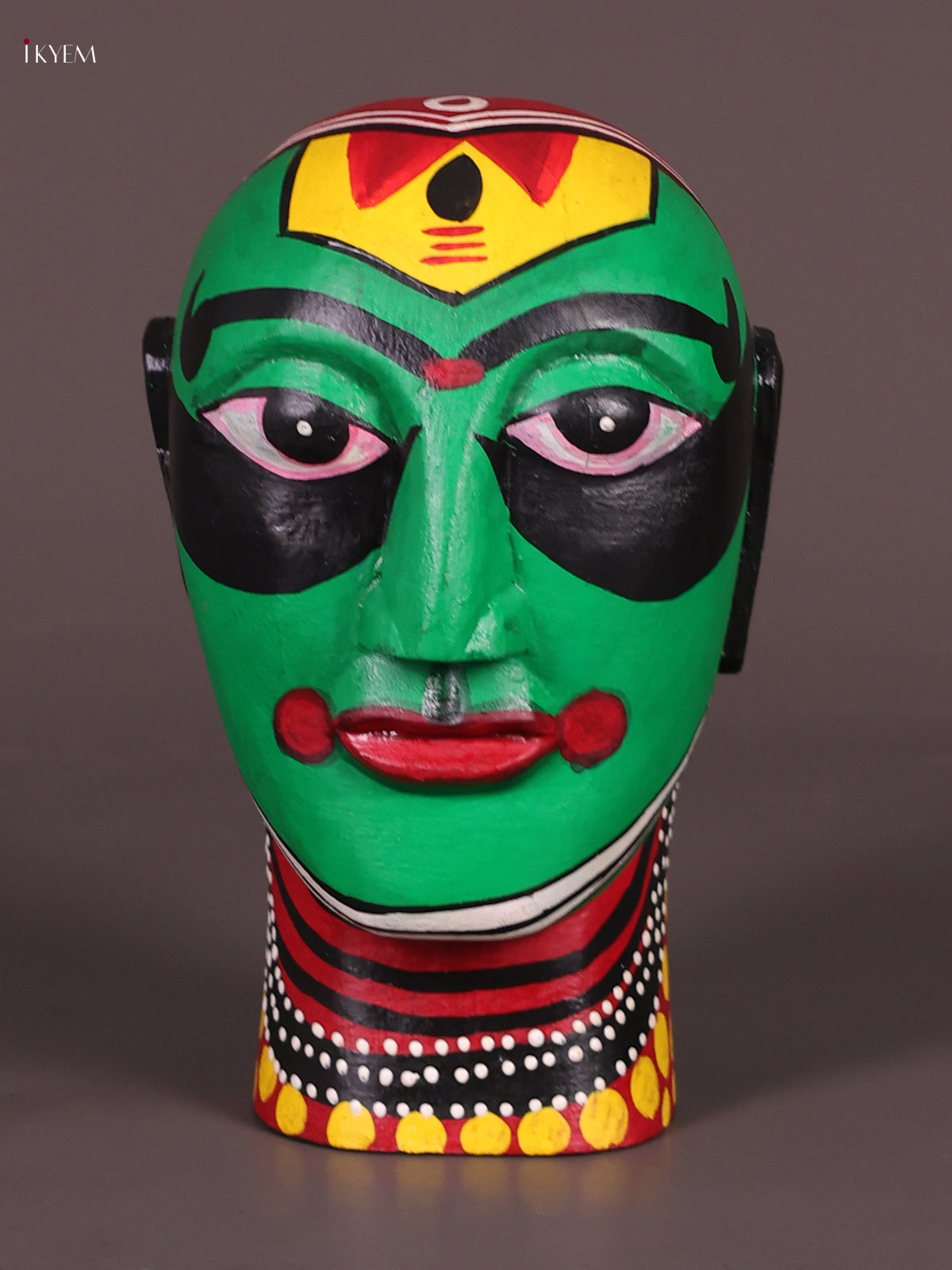 Striking Handcrafted Kathakali Wooden Face Bust Sculpture 