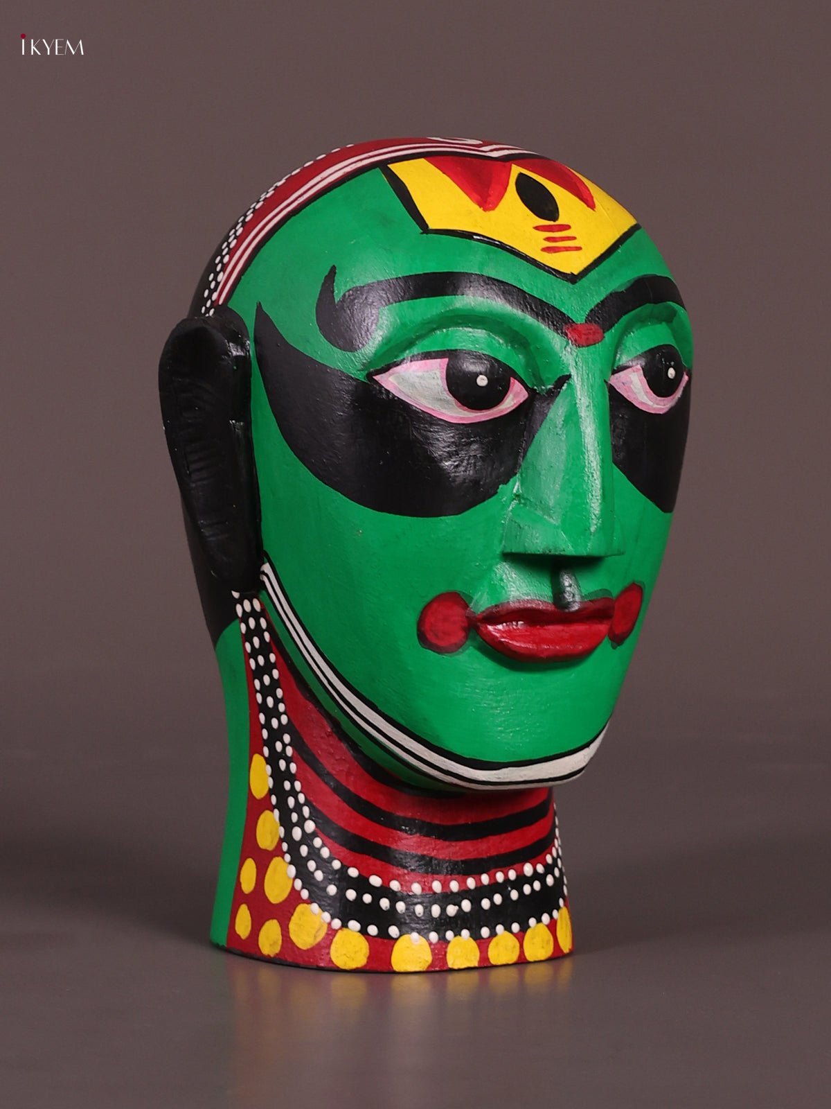 Striking Handcrafted Kathakali Wooden Face Bust Sculpture 1