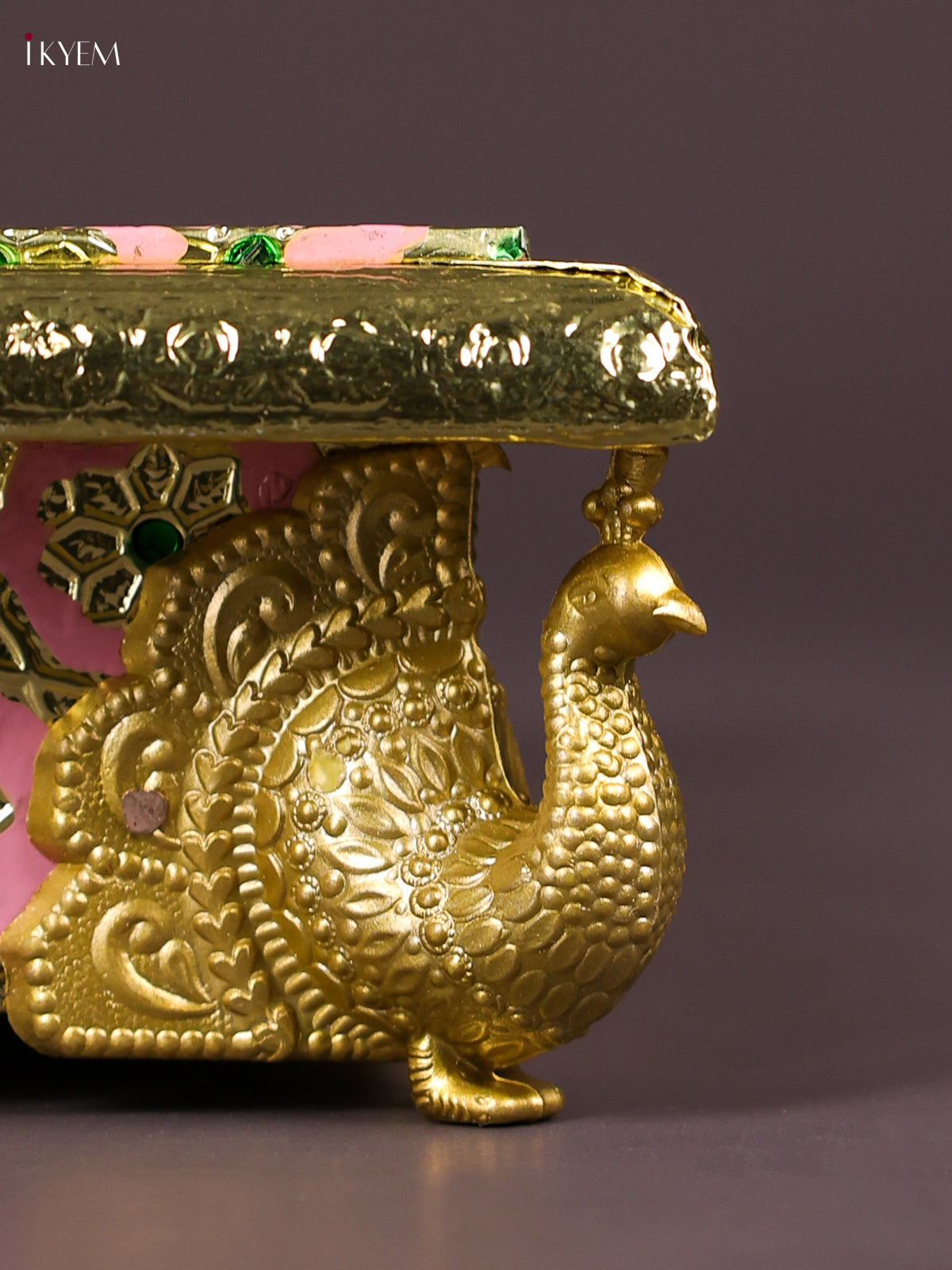 Striking Peach Meenakari Printed Manai with Peacock Embossed Legs 1