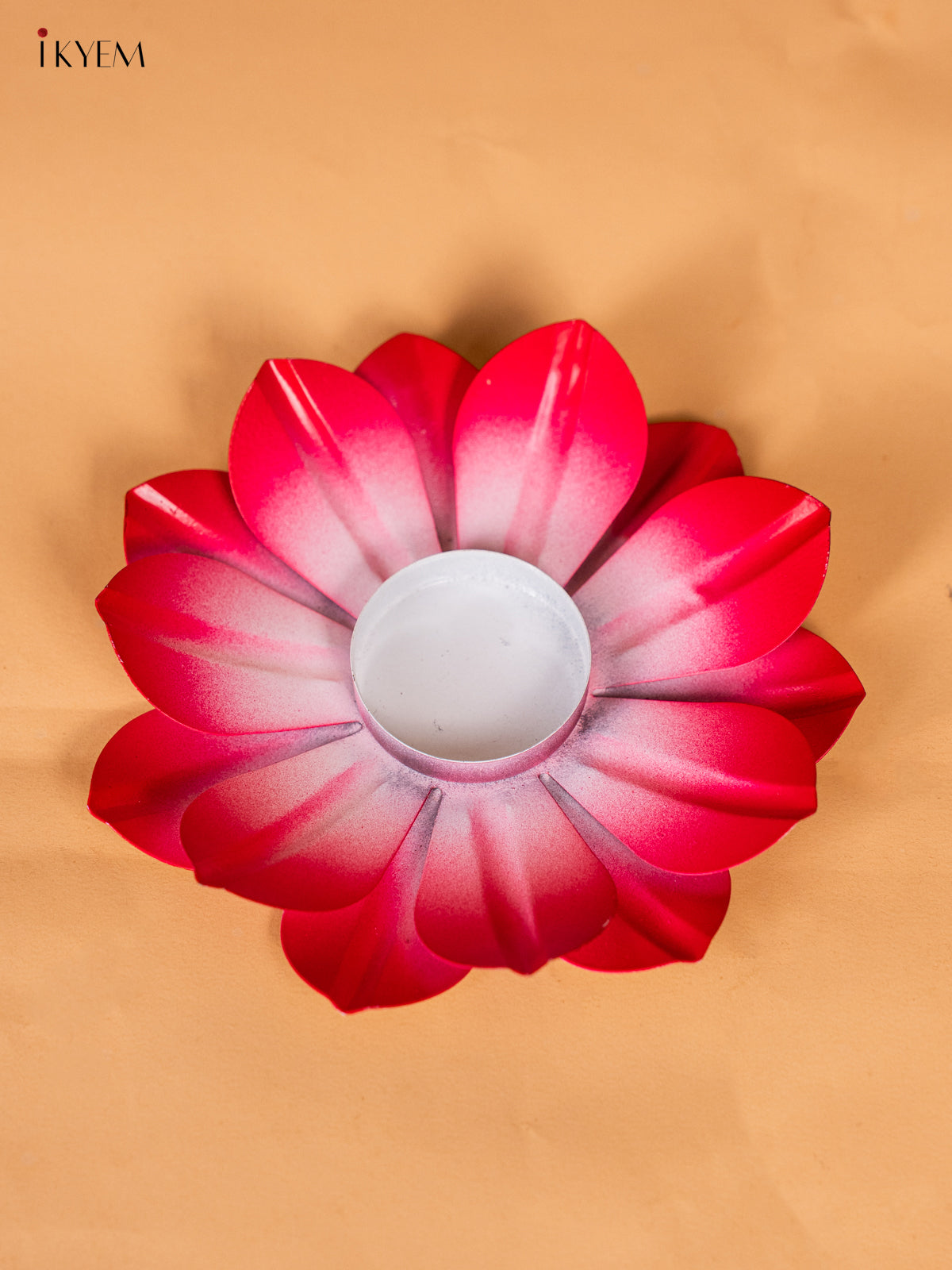 Striking Red Hand-Painted Lotus Decorative Candle Holder