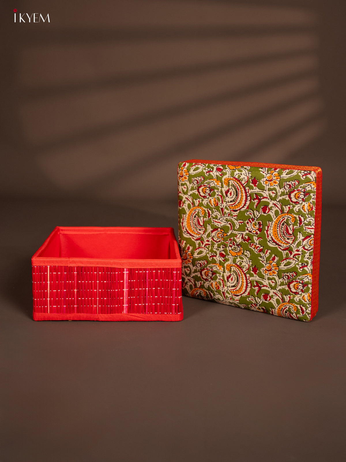 Striking Red Kalamkari Printed Red Korai Square Box 1