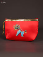 Striking Red Krishna Flute & Peacock Feather Printed Purse With Zipper 2