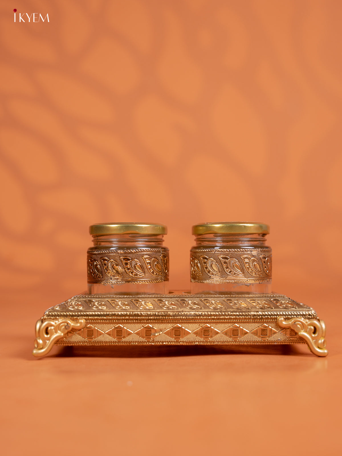 Striking Set Of 2 Oxidized Gold Dry Fruit jars with Tray 