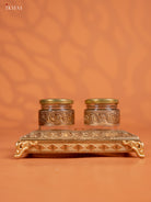 Striking Set Of 2 Oxidized Gold Dry Fruit jars with Tray 