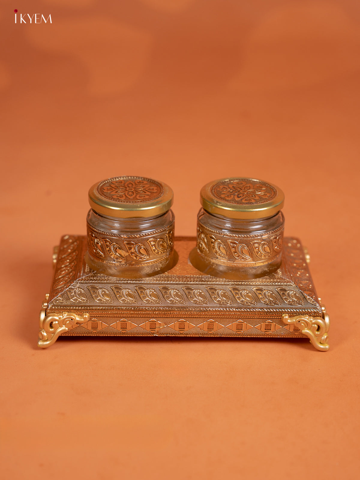 Striking Set Of 2 Oxidized Gold Dry Fruit jars with Tray 1
