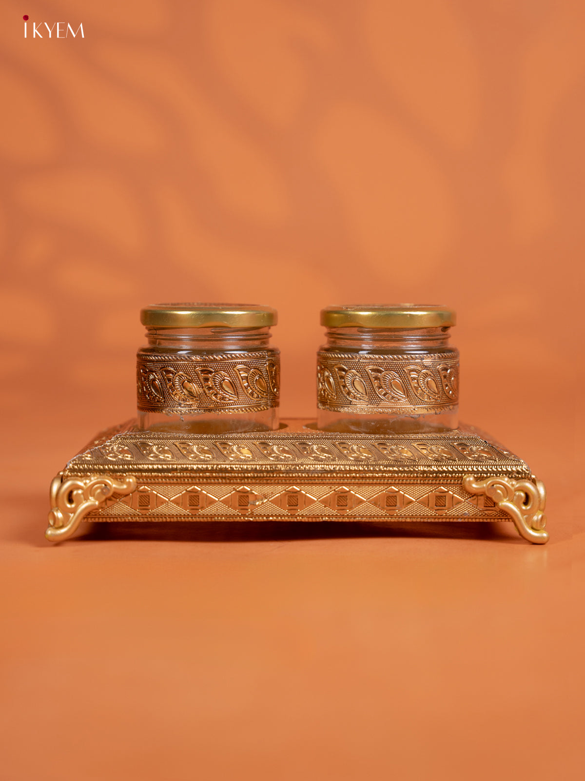 Striking Set Of 2 Oxidized Gold Dry Fruit jars with Tray 2