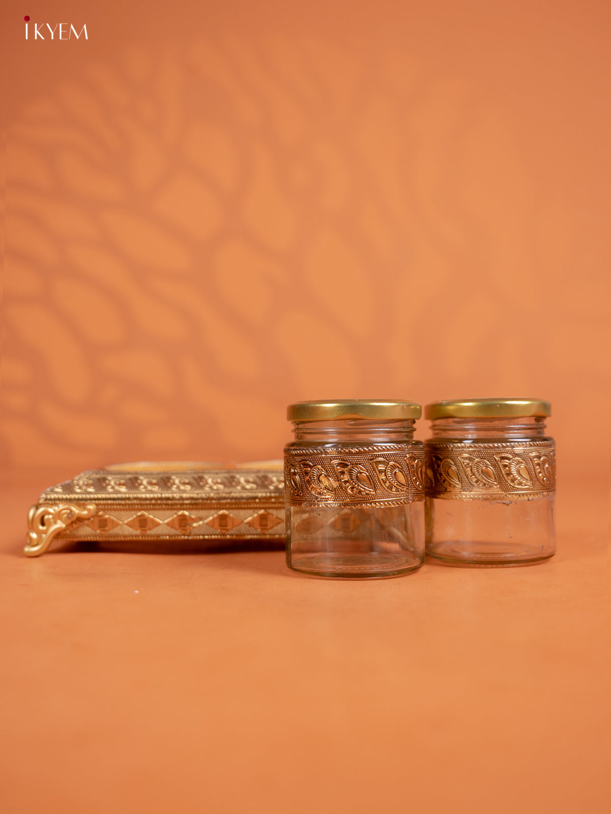 Striking Set Of 2 Oxidized Gold Dry Fruit jars with Tray 3