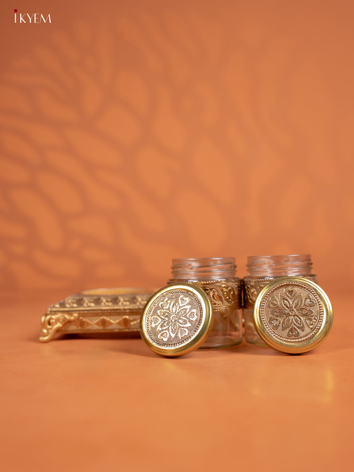Striking Set Of 2 Oxidized Gold Dry Fruit jars with Tray 4