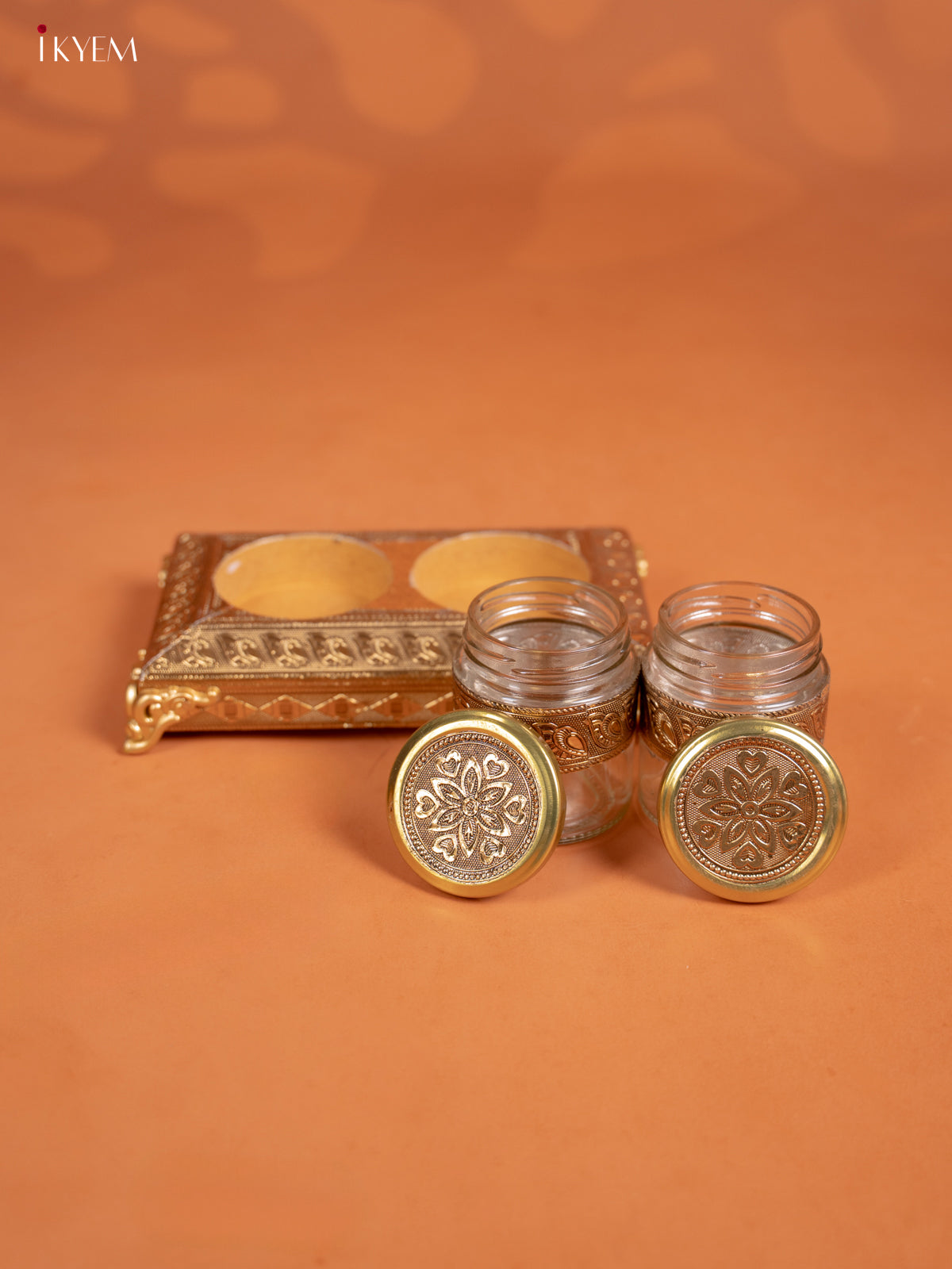 Striking Set Of 2 Oxidized Gold Dry Fruit jars with Tray 5