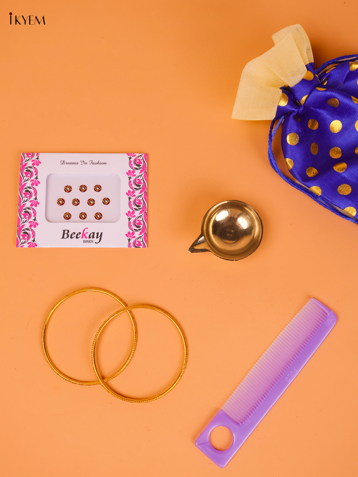 Stunning Brass Diya Festive Combo In A Potli Bag 1