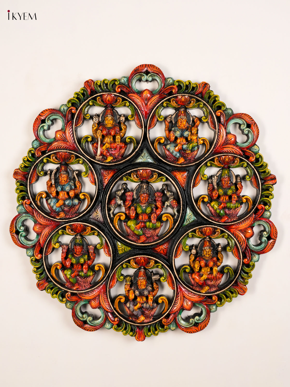 Stunning Hand-Painted Ashtalakshmi Wooden Circular Panel