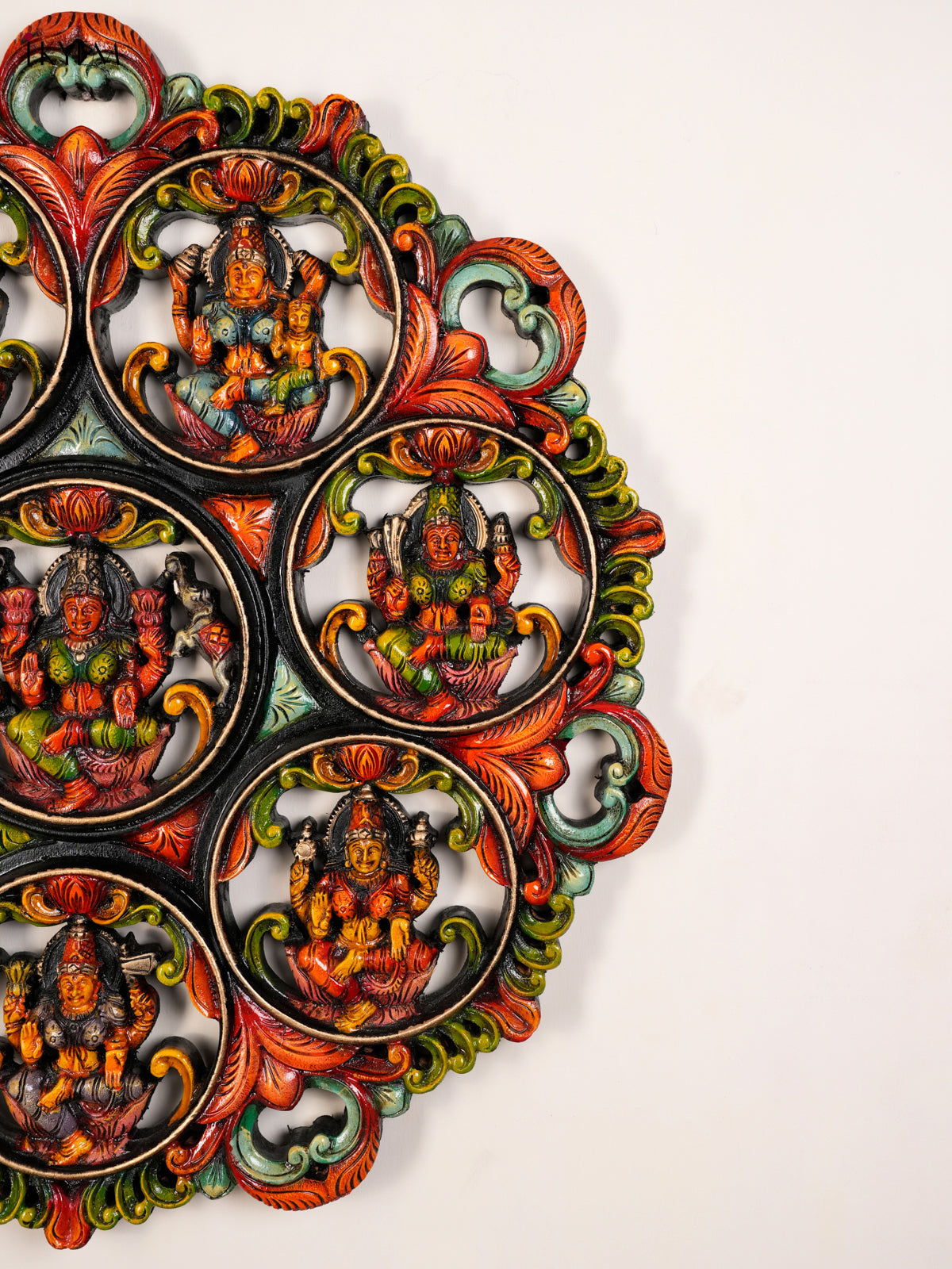 Stunning Hand-Painted Ashtalakshmi Wooden Circular Panel 2