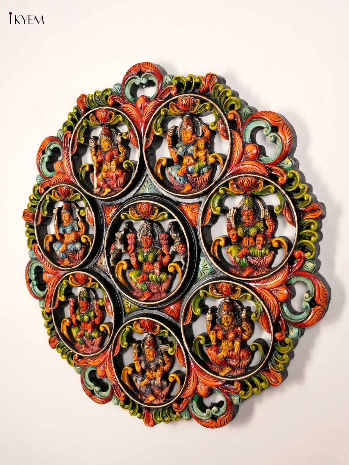 Stunning Hand-Painted Ashtalakshmi Wooden Circular Panel 4