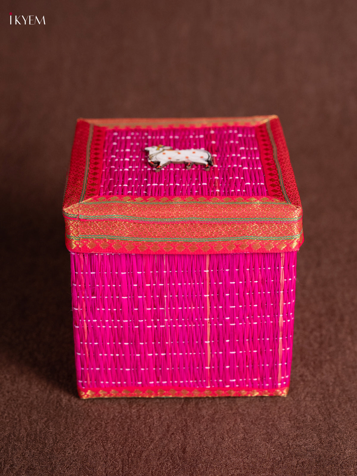 Stunning Pink Korai Gift Box with Net Potli & Pichwai Cow Motif