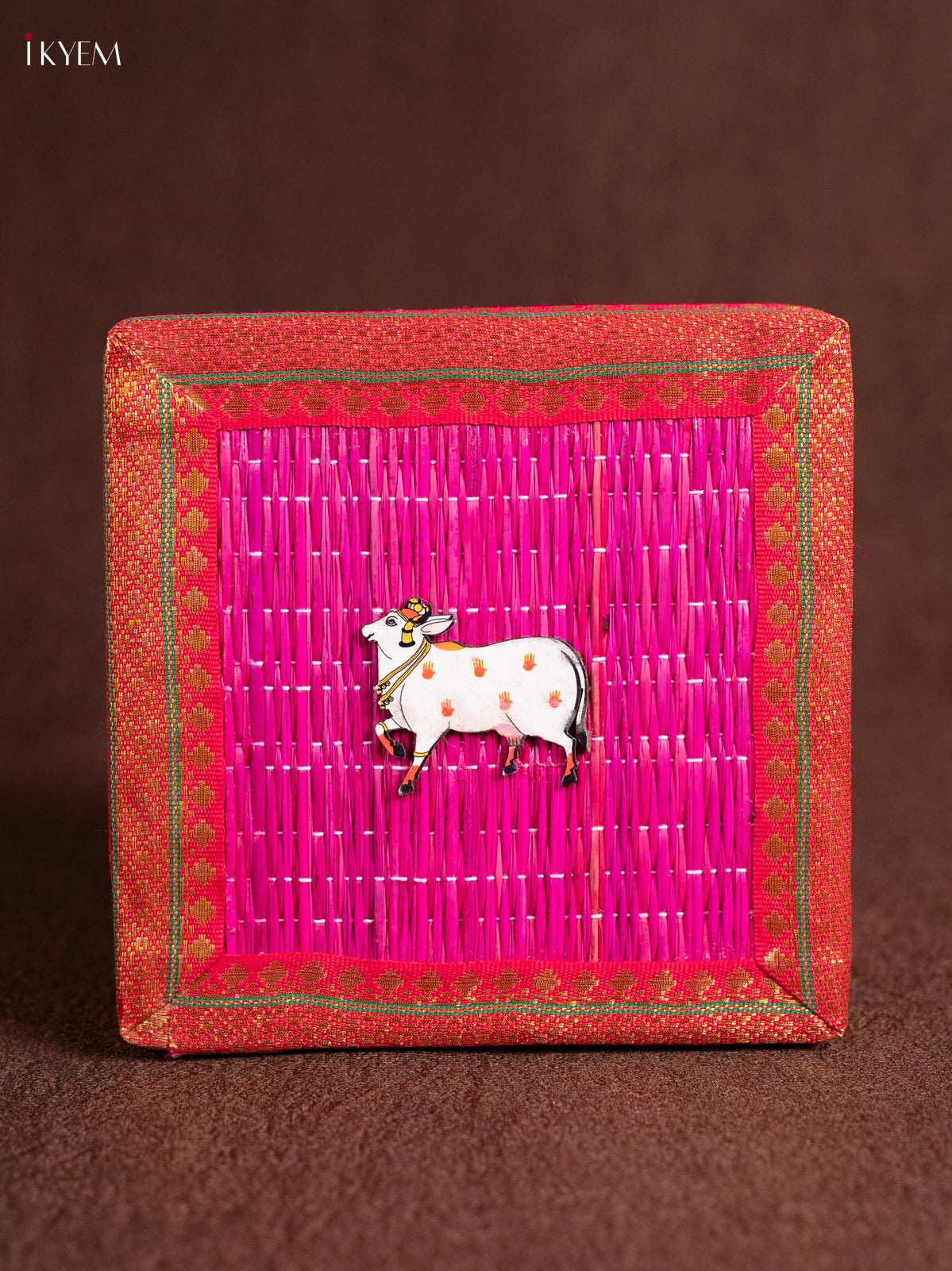 Stunning Pink Korai Gift Box with Net Potli & Pichwai Cow Motif 2