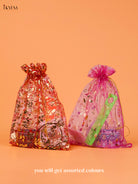 Stylish Foil Printed Potli Bag Return Gift Combo With Sumangali Kit