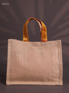 Teal Blue Half & Half Raw Silk Jute Bag with Velcro on Top 2