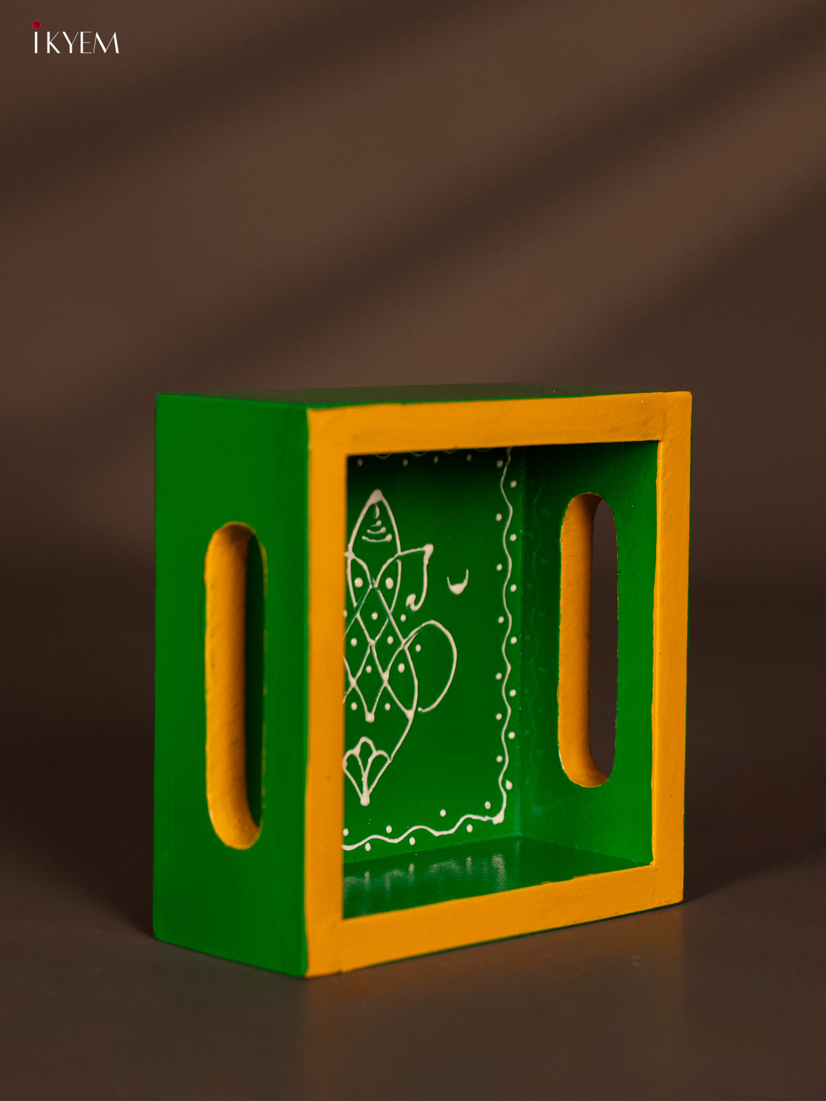 Timeless Ganesha Hand-Painted Green Square Wooden Tray 1 - (5×5) Inch 