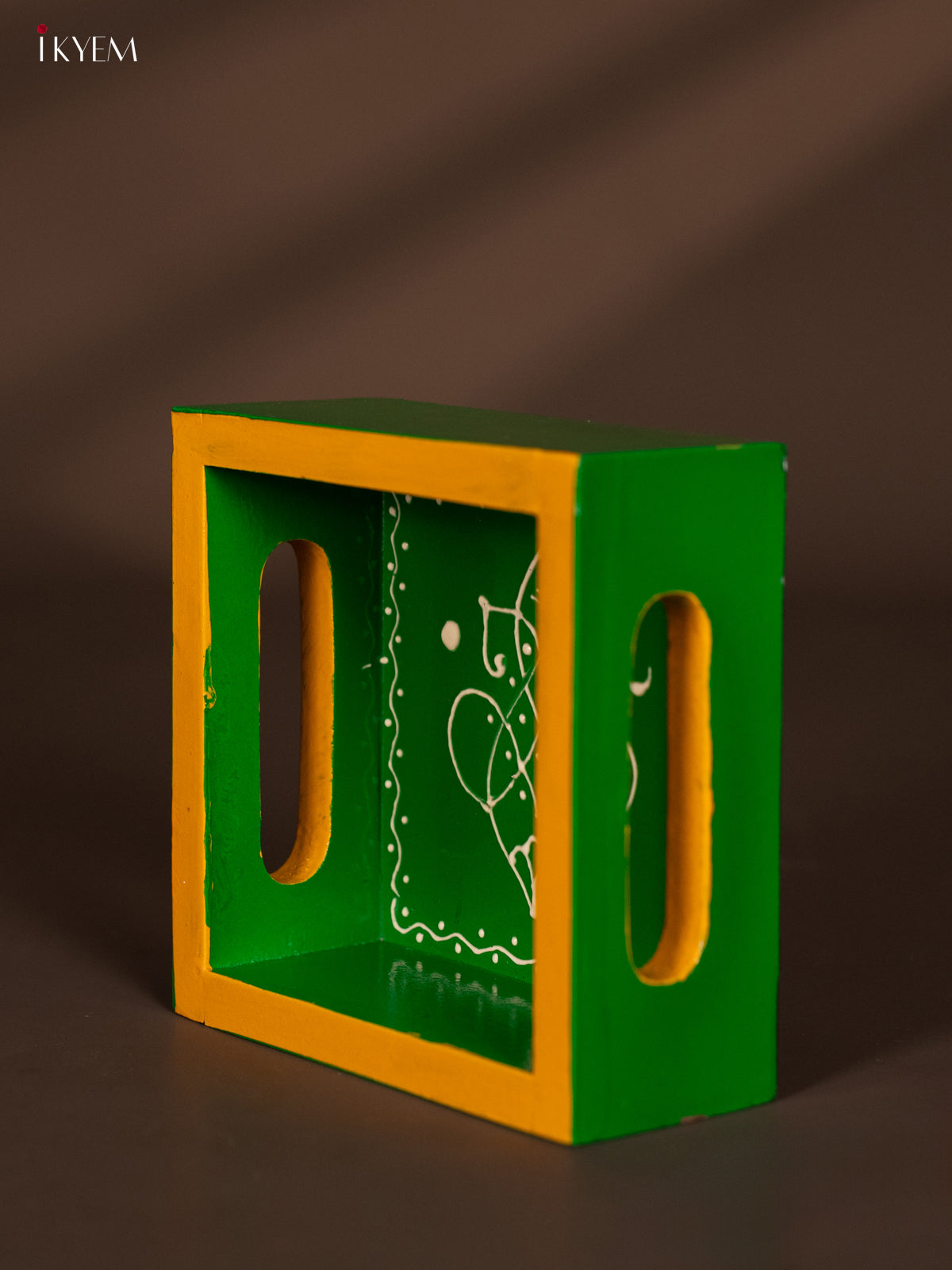 Timeless Ganesha Hand-Painted Green Square Wooden Tray 3 - (5×5) Inch 