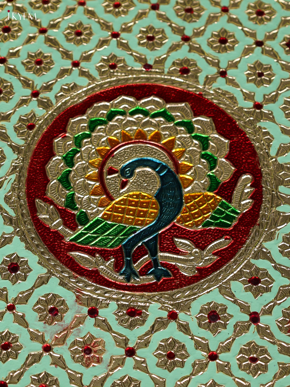 Timeless Green Meenakari Latice Printed Round Plate 1