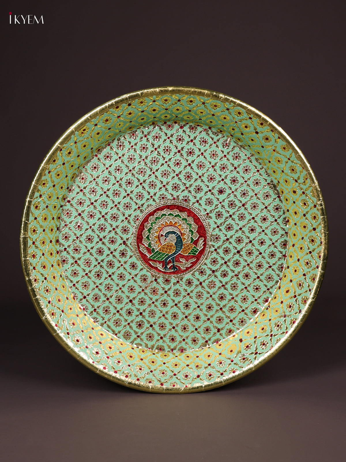 Timeless Green Meenakari Latice Printed Round Plate 2