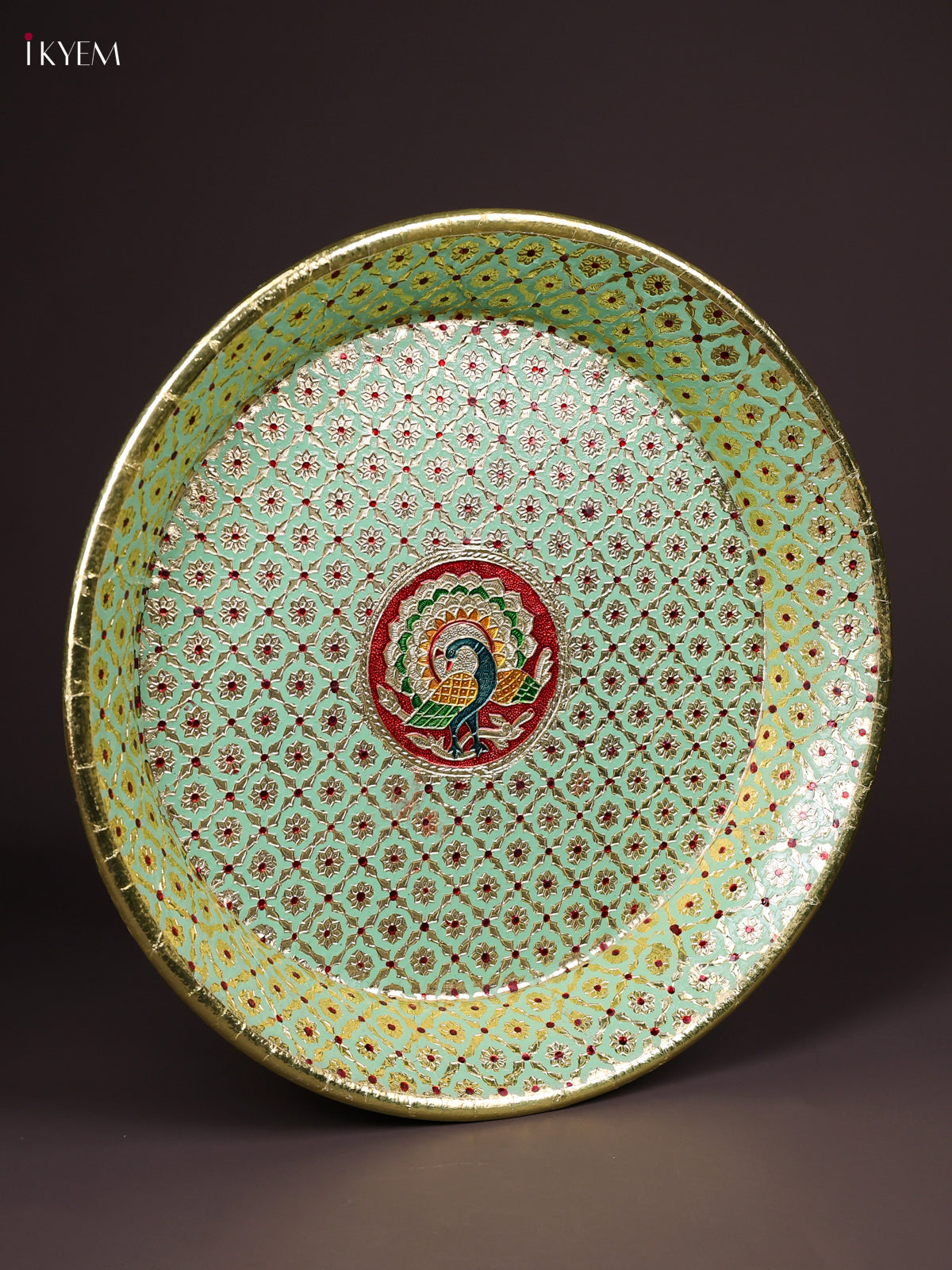 Timeless Green Meenakari Latice Printed Round Plate 3