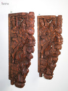 Timeless Hand Carved Horse & Rider Wooden Wall Bracket Set 