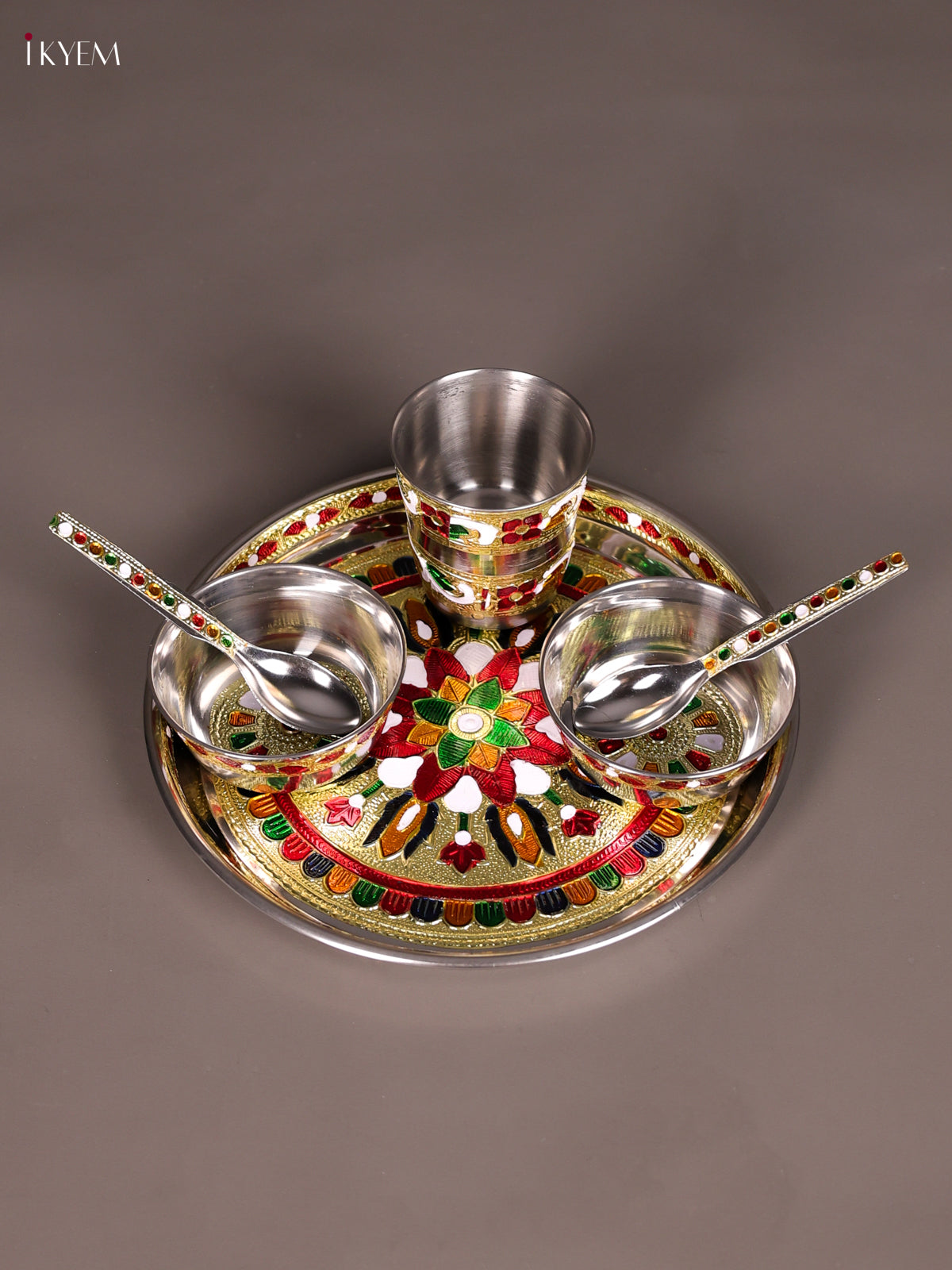 Timeless Meenakari Pooja Thali Set With Kolam Design