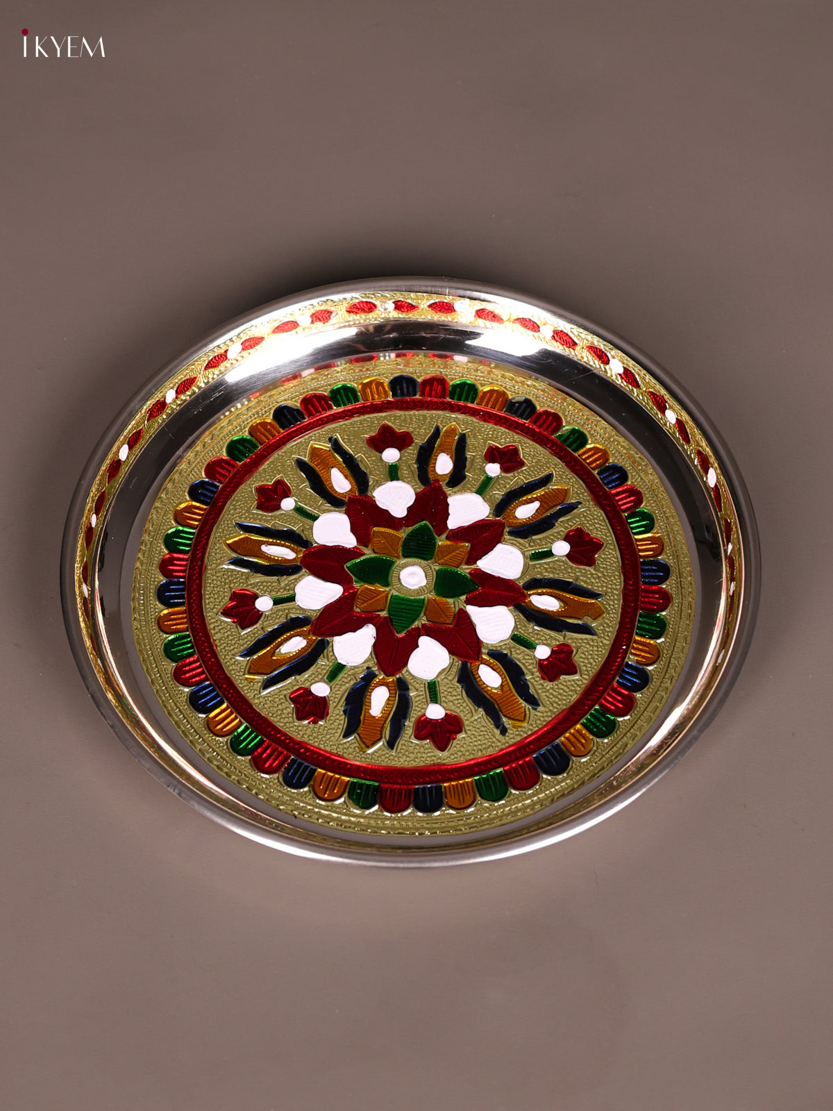 Timeless Meenakari Pooja Thali Set With Kolam Design 2