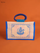 Traditional Blue Goddess Saraswathi Printed Jute Bag 