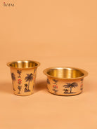 Traditional Digital Tree Printed Brass Dabara Set