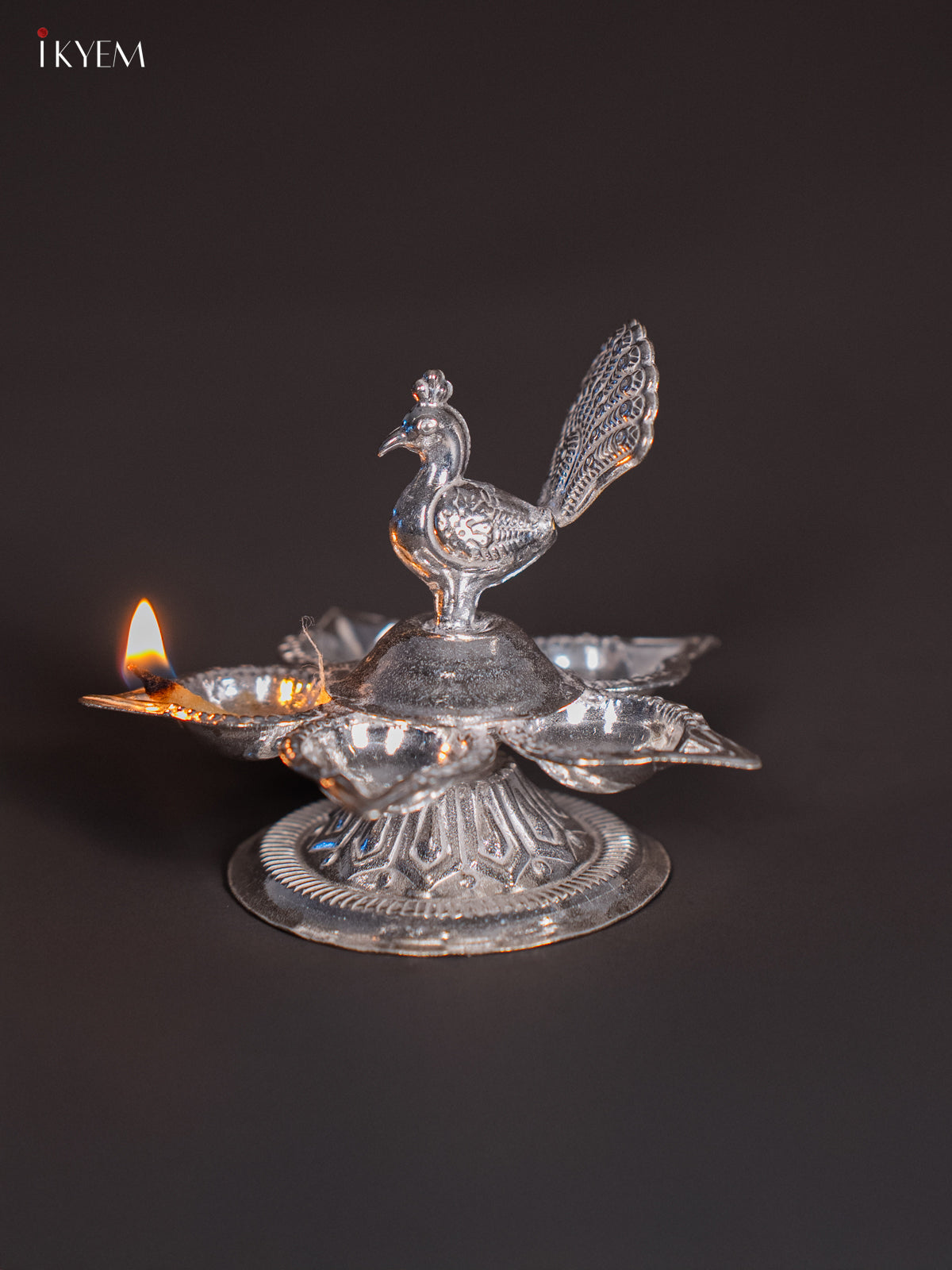 Traditional German Silver 5-Face Peacock Diya