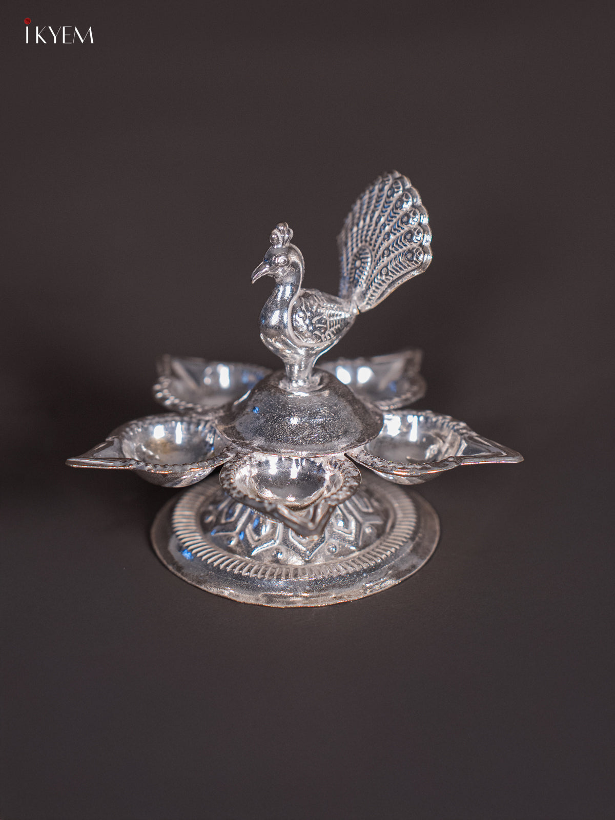 Traditional German Silver 5-Face Peacock Diya 2