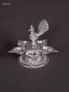 Traditional German Silver 5-Face Peacock Diya 2