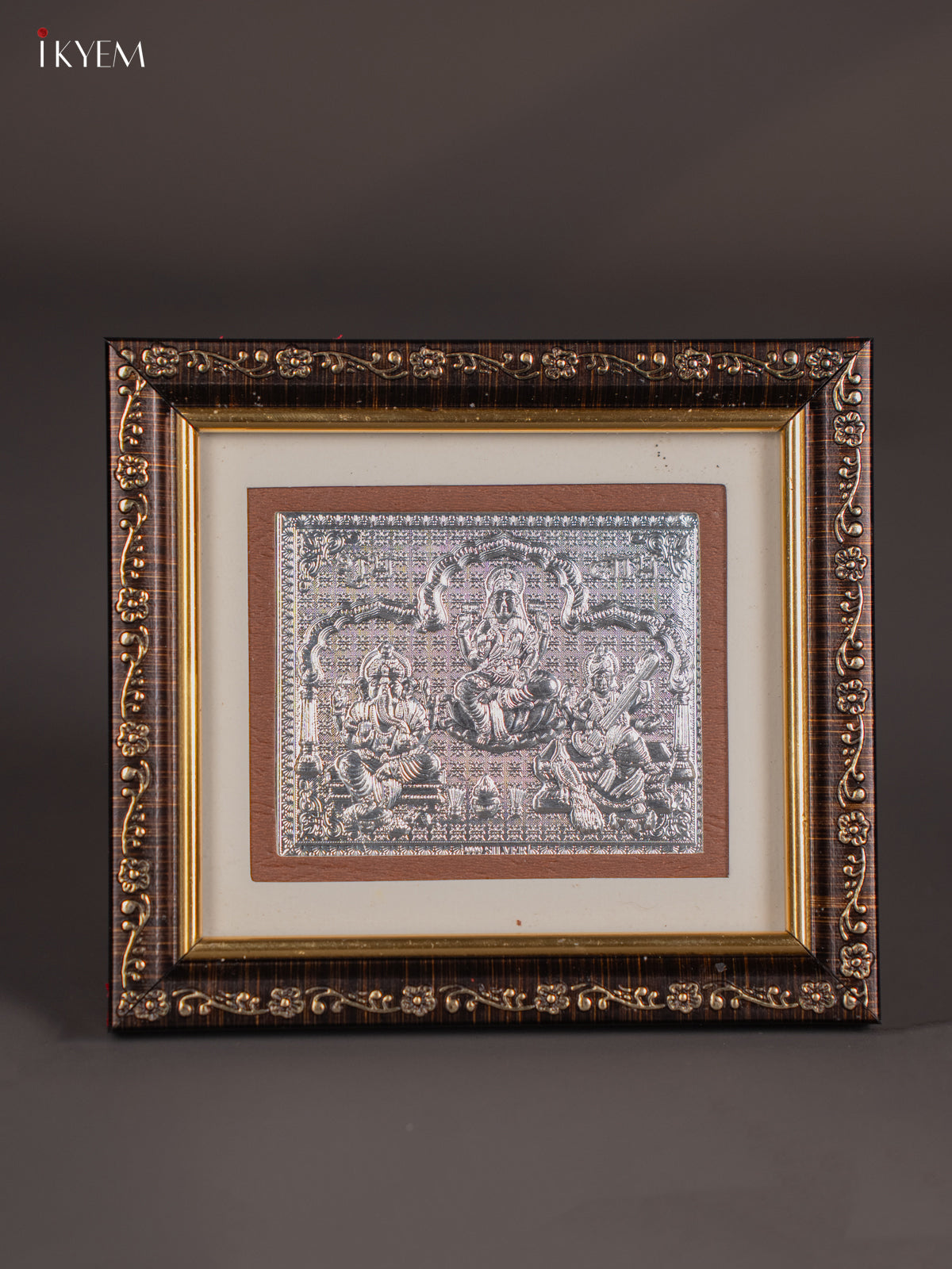 Traditional German Silver Lakshmi Ganesha Saraswathi Glass Frame 