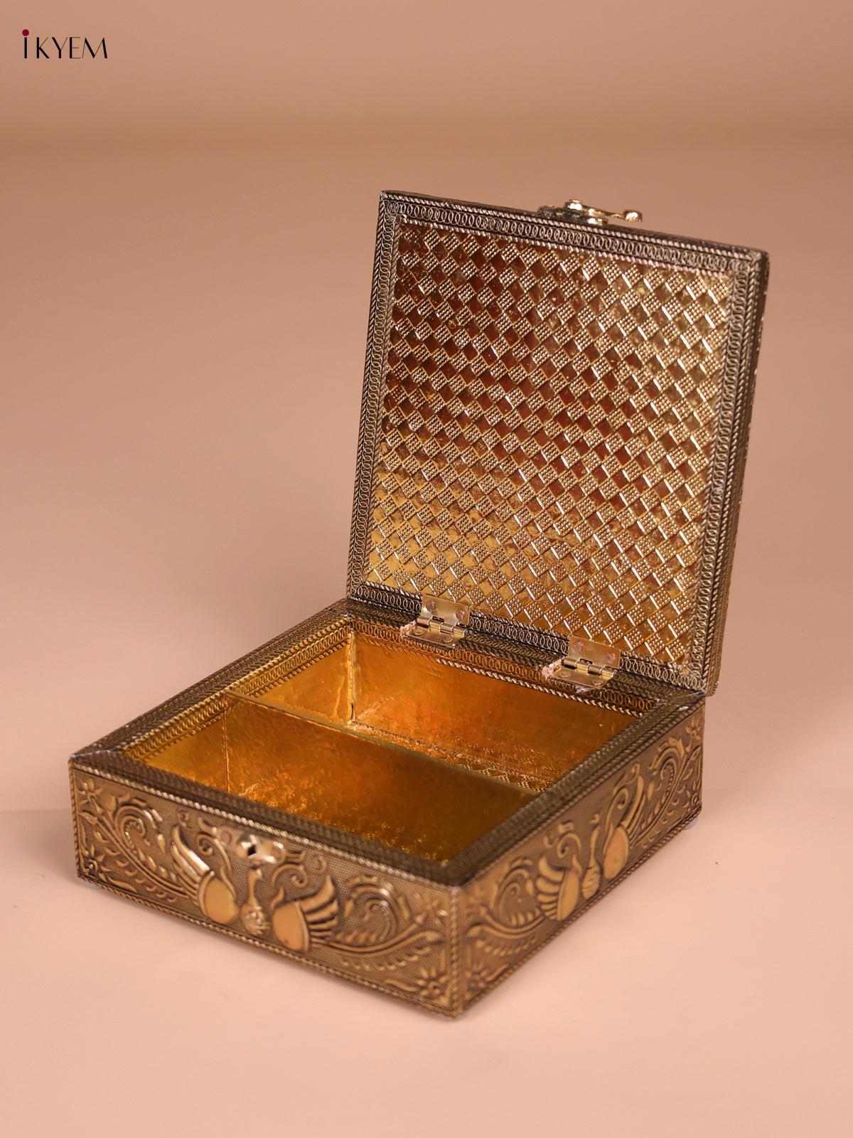 Traditional Gold Tone Finish Wooden Dry Fruit Box With Elephant Design 1