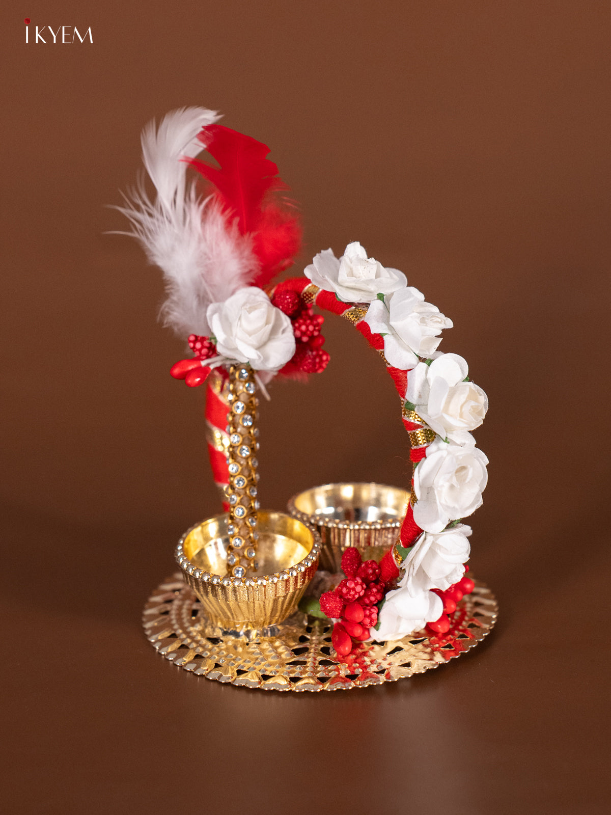 Traditional Haldi Kumkum Platter With Red & White Floral Design