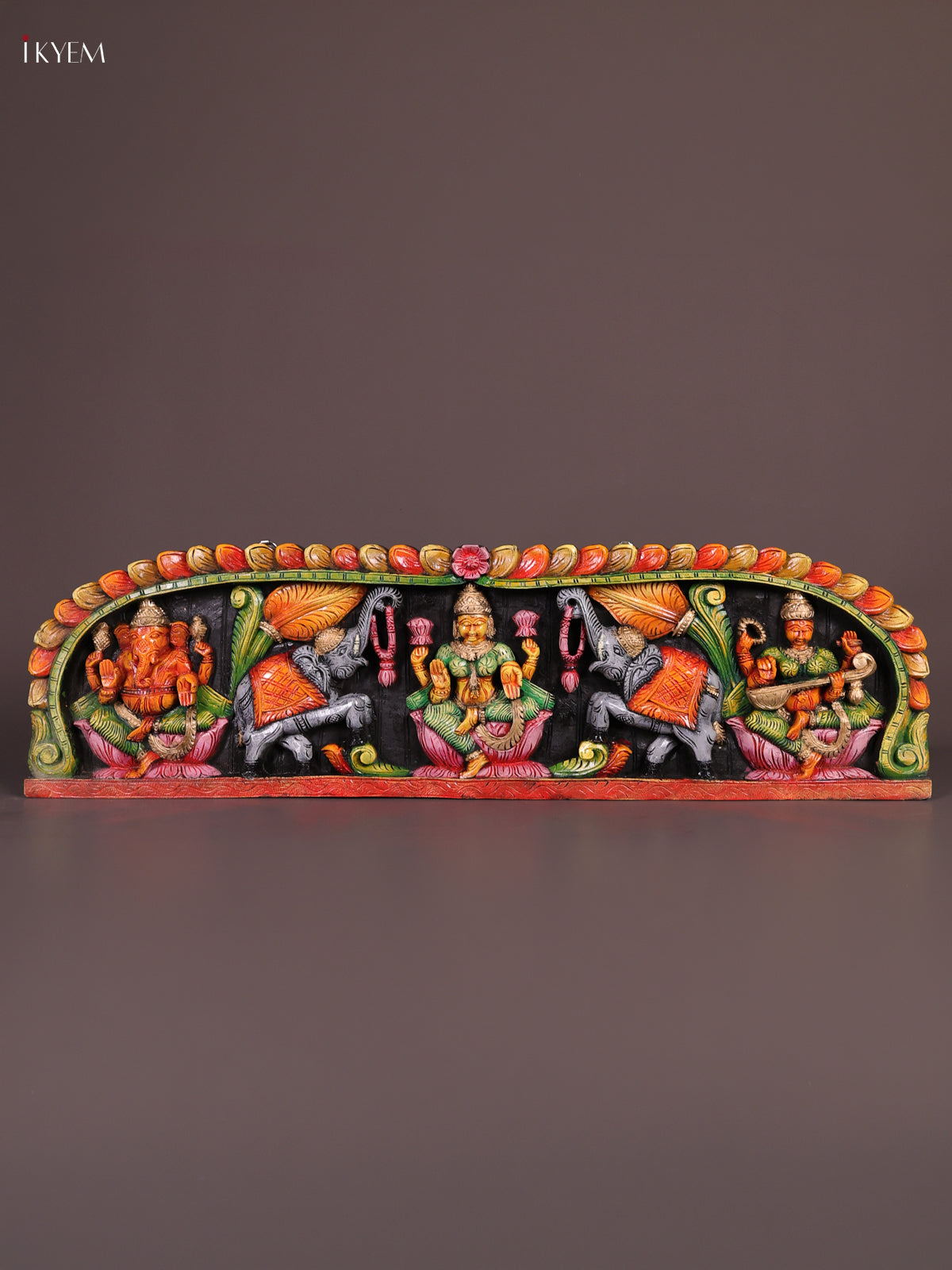 Traditional Hand Carved Goddes Gajalakshmi Wooden Panel