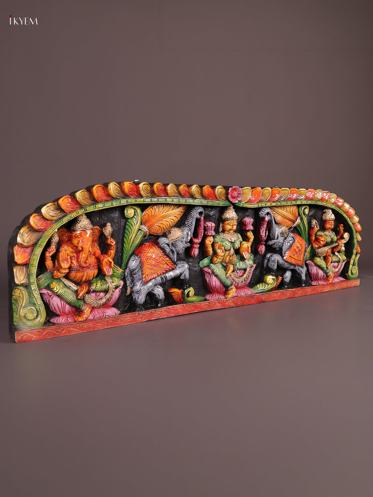 Traditional Hand Carved Goddes Gajalakshmi Wooden Panel 1