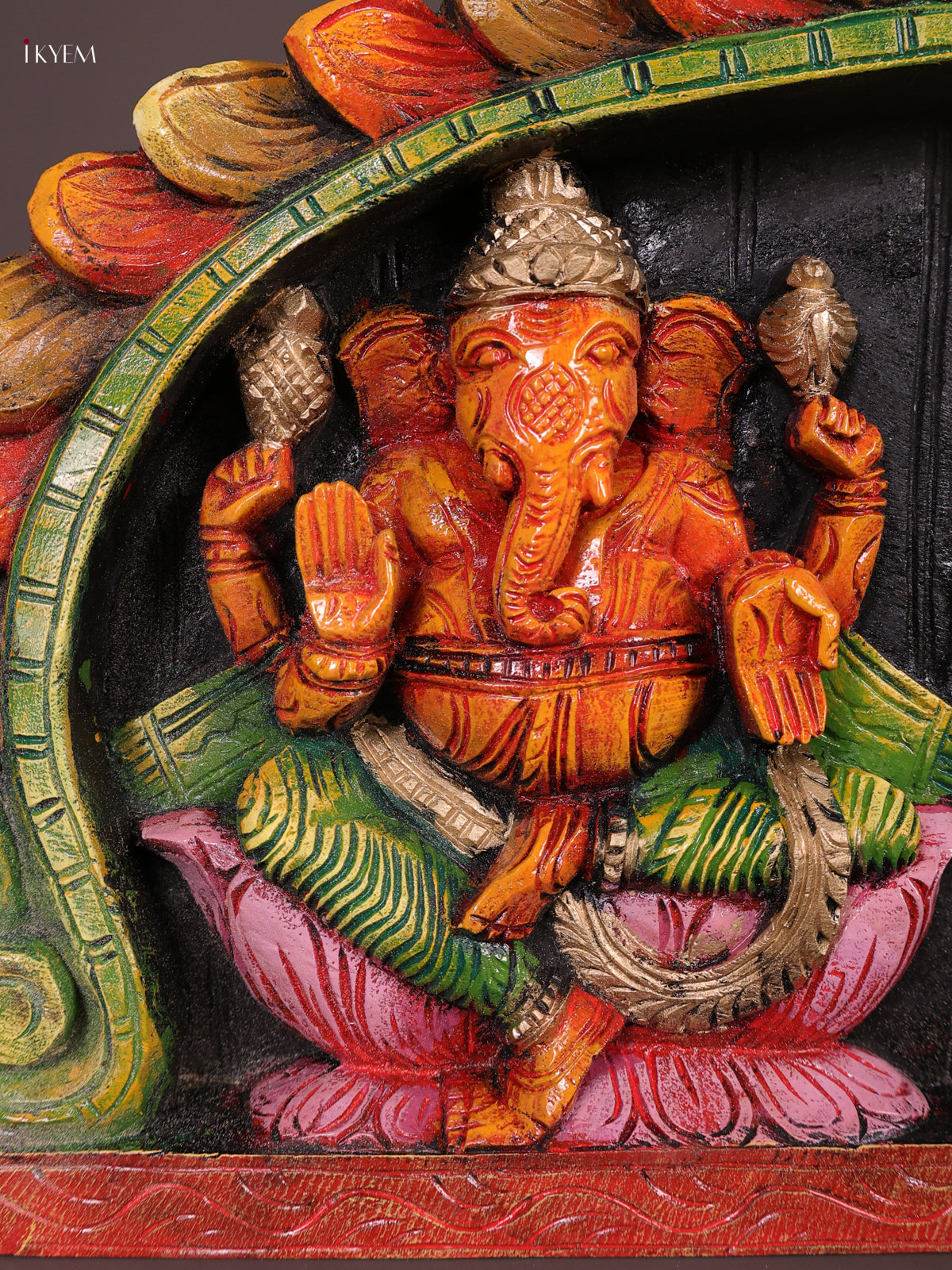 Traditional Hand Carved Goddes Gajalakshmi Wooden Panel 4