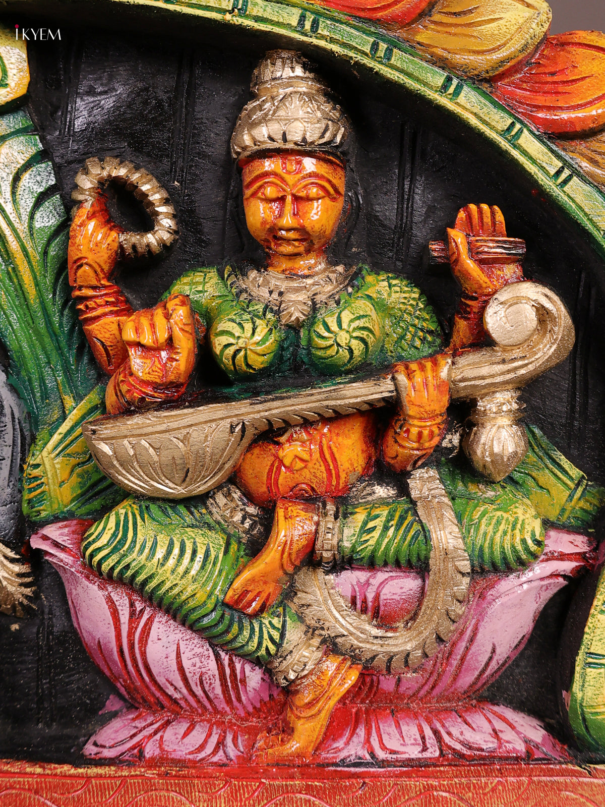 Traditional Hand Carved Goddes Gajalakshmi Wooden Panel 5